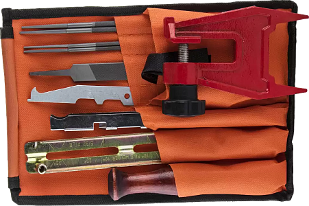 Заточной набор для бензопилы | 10 в 1 (нап 4,0х2шт, 4,8х2шт, пл.нап, шаблон, планка, ручка, скребок, струбцина)