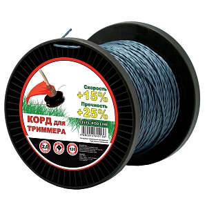 Леска для триммера Чемпион | на катушке (крест витой армированный) | Ø 2,0 мм х 120 м, голубой/красный